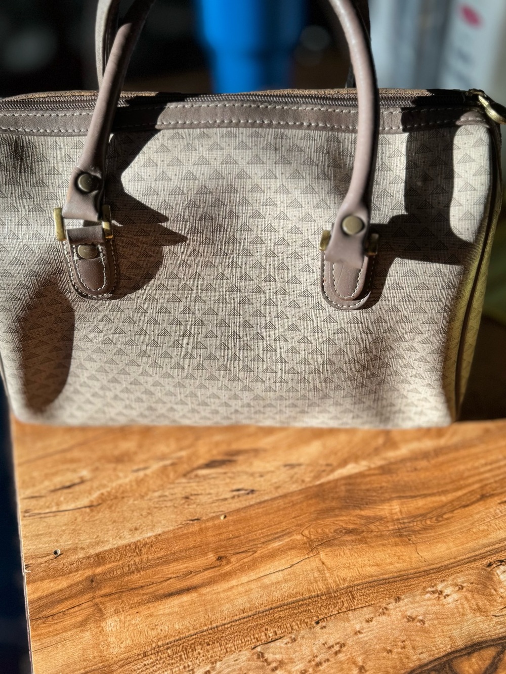 Liz Claiborne Beige Patterned Satchel with Brown Handles